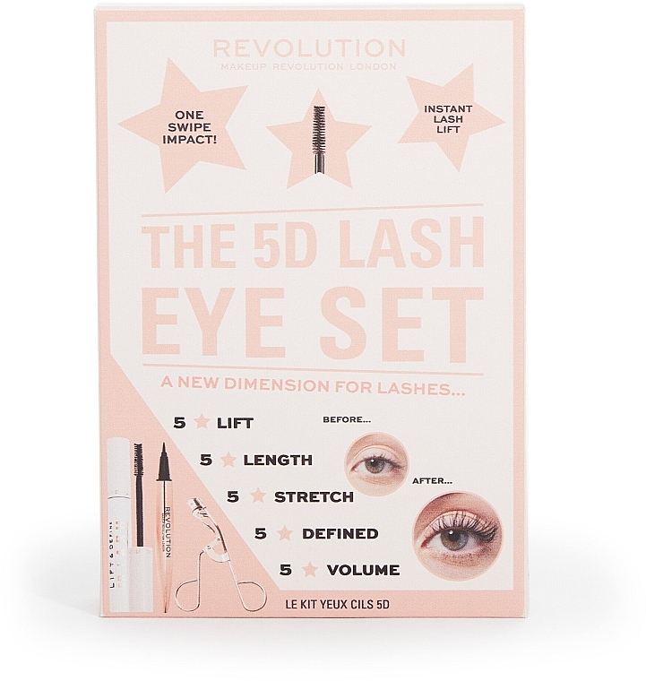 PRZECENA! Zestaw - Makeup Revolution 5D Lash Eye Gift Set (eyelash curler/1 pc + mascara/14 ml + eyeliner/0.8 ml) * — Zdjęcie N3