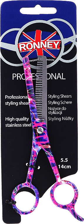 Nożyczki fryzjerskie Degażówki, 5,5 cm - Ronney Professional Pink Neon — Zdjęcie N1