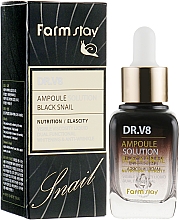 Serum z mucyną czarnego ślimaka - FarmStay DR.V8 Ampoule Solution Black Snail — Zdjęcie N1