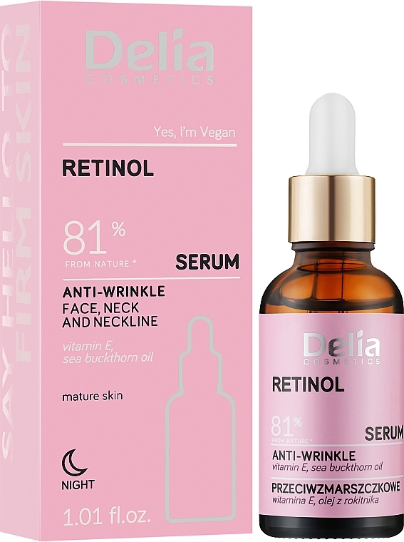 PRZECENA! Przeciwzmarszczkowe serum do twarzy, szyi i dekoltu z retinolem - Delia Retinol Serum * — Zdjęcie N2