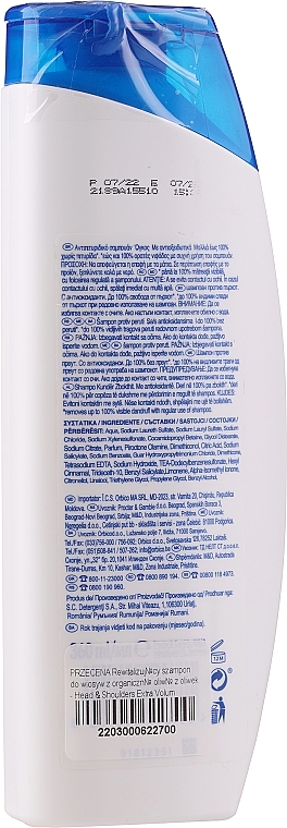 PRZECENA! Rewitalizujący szampon do włosów z organiczną oliwą z oliwek - Head & Shoulders Extra Volume Shampoo * — Zdjęcie N2