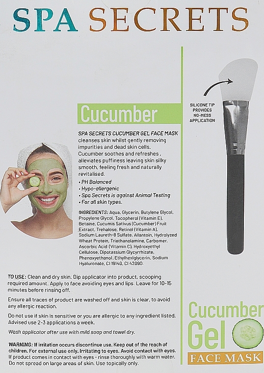 Zestaw - Spa Secrets Cucumber Gel Face Mask (mask/140ml + brush/mask/1pcs) — Zdjęcie N3