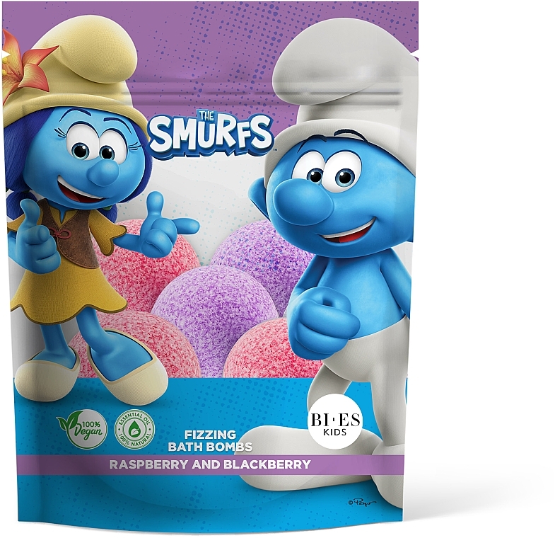 Kula do kąpieli - Bi-es Kids Smurfs Fizzing Bath Bombs Raspberry And Blackberry — Zdjęcie N1