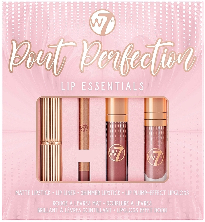 Zestaw - W7 Pout Perfection Lip Essentials Set (lipstick/3.5g + l/liner/0.8g + lip/gloss/3ml + lip/gloss/4ml) — Zdjęcie N1