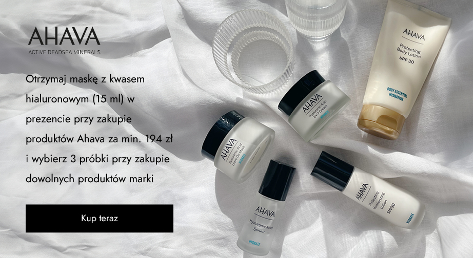 Otrzymaj maskę z kwasem hialuronowym (15 ml) w prezencie przy zakupie produktów Ahava za min. 194 zł i wybierz 3 próbki przy zakupie dowolnych produktów marki.