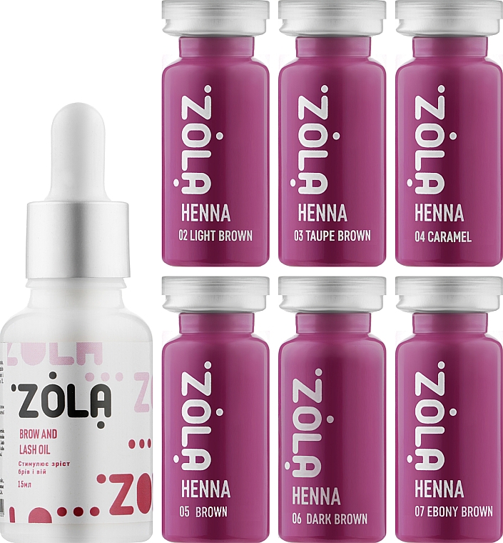 Zestaw - Zola Henna Box (brow/henna/6*10g + brow/oil/15ml) — Zdjęcie N1