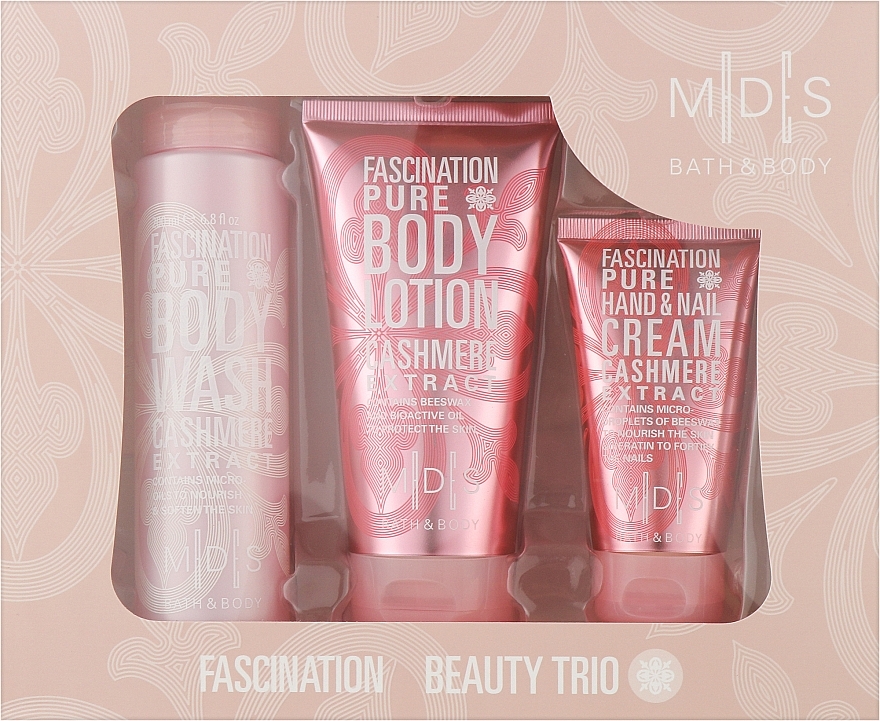 Zestaw kosmetyków do ciała - Mades Cosmetics M|D|S Baty & Body Fascination Pure Beauty Trio ( b/wash/200ml + b/milk/150ml + h/cr/75ml ) — Zdjęcie N1