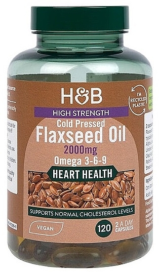 Olej lniany 2000 mg - Holland & Barrett High Strength Cold Pressed Flaxseed Oil 2000mg — Zdjęcie N1