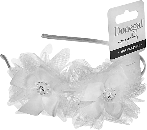 Ozdobna opaska do włosów, FA-5706, biała z kwiatkiem - Donegal — Zdjęcie N1