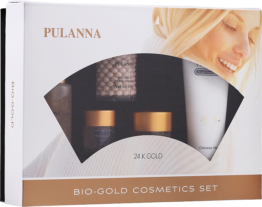 Zestaw - Pulanna Bio-Gold (eye/gel/21g + f/cr/2x60g + f/ton/60g + cl/milk/90g)