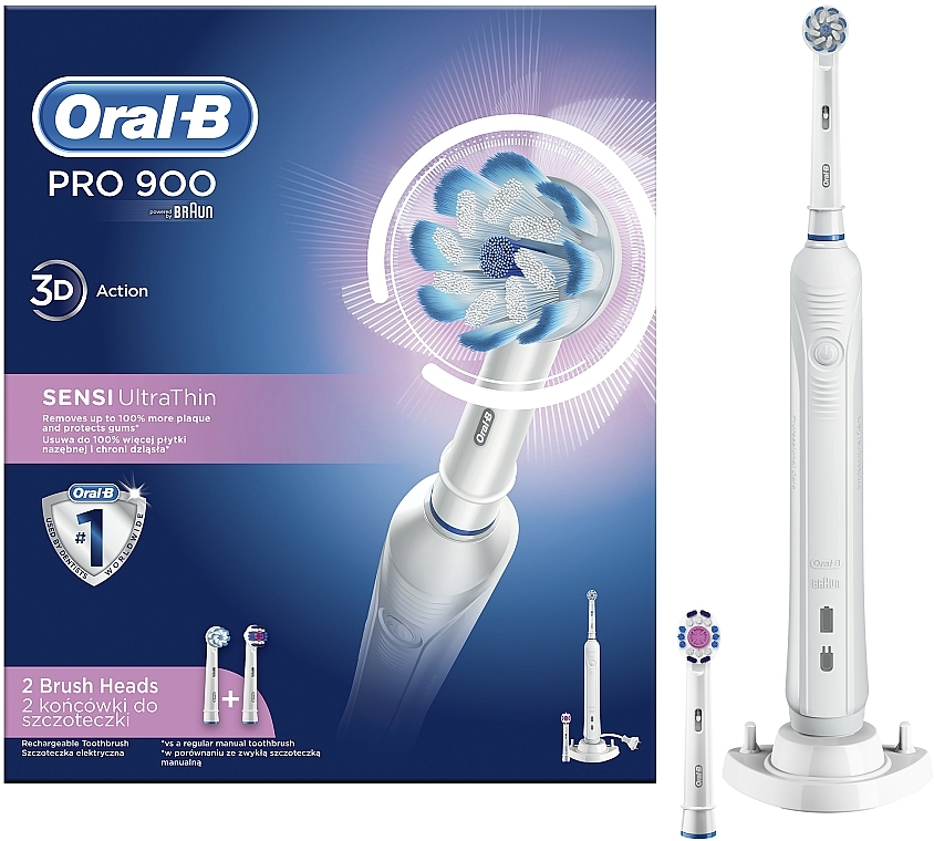 Zestaw - Oral-B Pro 900 Sensi UltraThin D16.524.3U (toothbrush + charger/1pc + nozzle/2pcs) — Zdjęcie N1