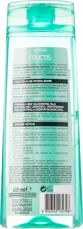 Wzmacniający szampon do włosów odwodnionych - Garnier Fructis Aloe Hydra Bomb Shampoo — Zdjęcie N6