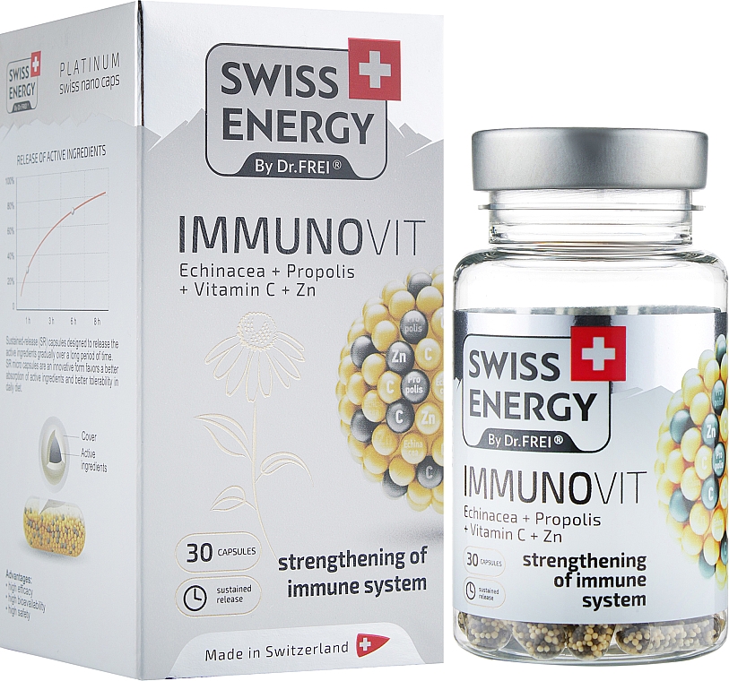 Witaminy w kapsułkach "Echinacea + Propolis + Witamina C + Cynk"" - Swiss Energy Immunovit — Zdjęcie N2