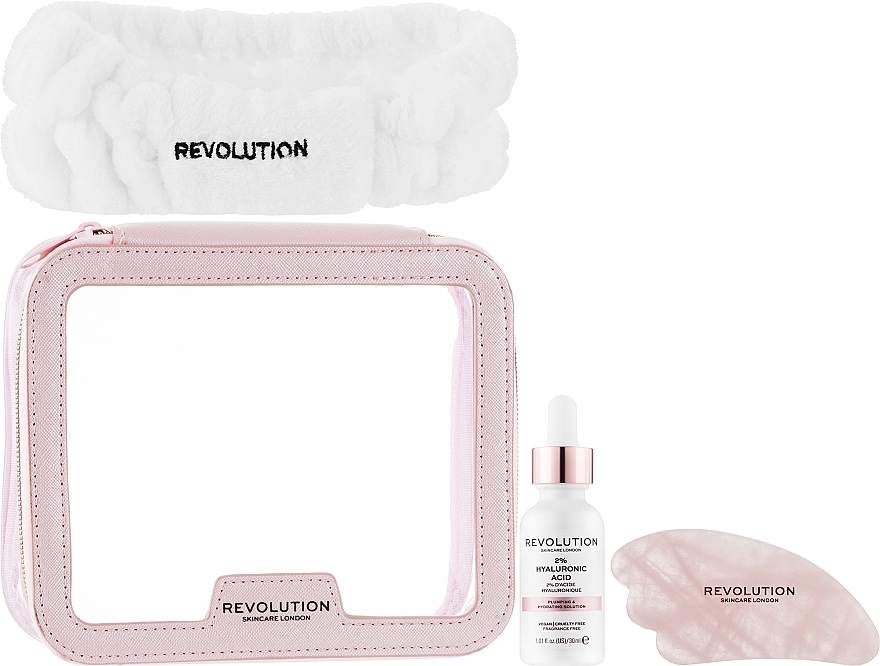 Zestaw - Makeup Revolution Skincare The Hyaluronic Acid Skincare Gift Set (bag/1pc + headband/1pc + f/mass/1pc + f/ser/30ml) — Zdjęcie N2