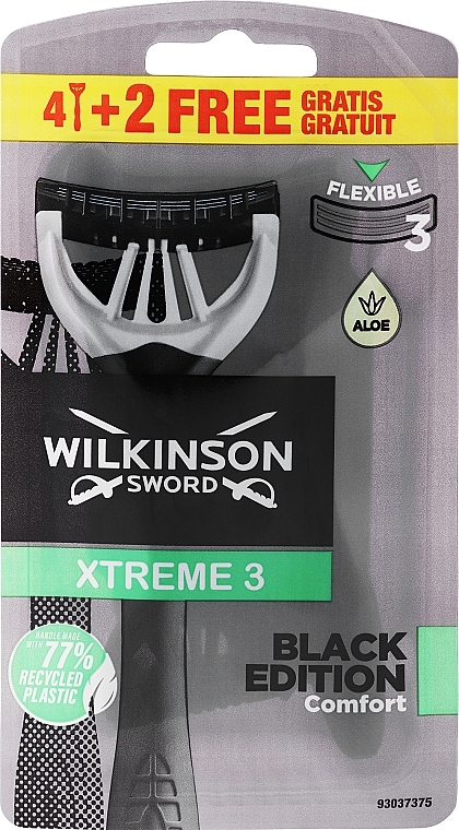 Zestaw jednorazowych maszynek do golenia, 4 +2 szt. - Wilkinson Sword Xtreme 3 Black Edition — Zdjęcie N1