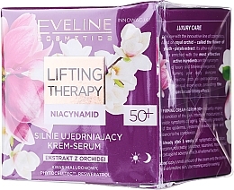 Kup PRZECENA!  Silnie ujędrniający krem-serum do twarzy - Eveline Lifting Therapy Niacynamid 50+  *