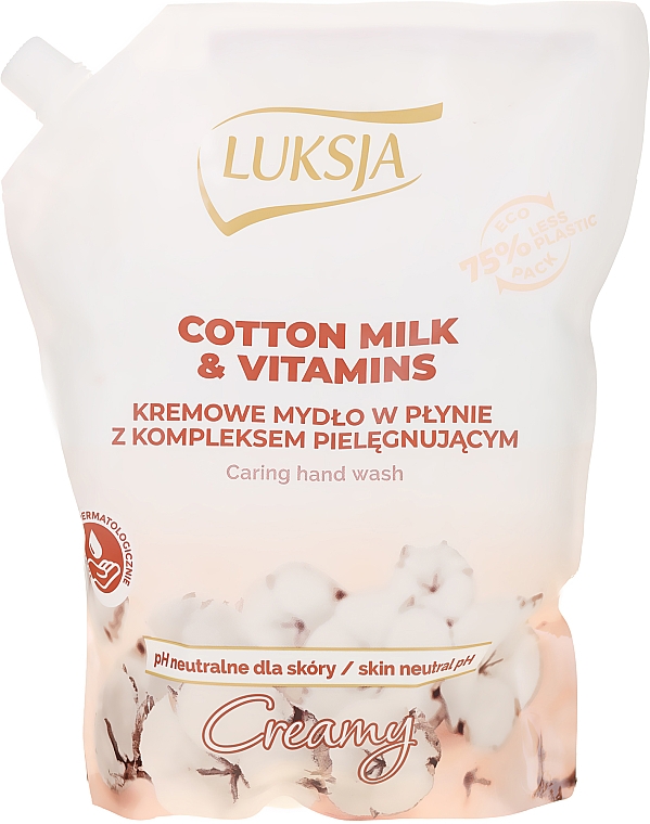 Kremowe mydło w płynie z kompleksem pielęgnującym - Luksja Creamy Cotton Milk & Vitamins Caring Hand Wash (uzupełnienie) — Zdjęcie N3
