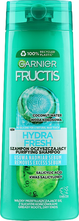 Wzmacniający szampon do włosów przetłuszczających się z suchymi końcówkami - Garnier Fructis Hydra Fresh Shampoo