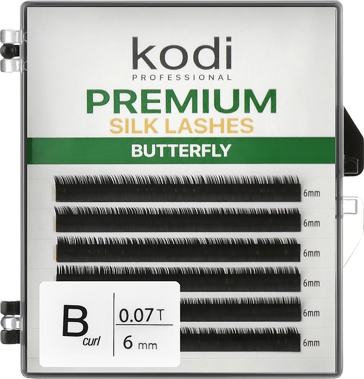 Sztuczne rzęsy Butterfly Green B 0.07 (6 rzędów: 6 mm) - Kodi Professional — Zdjęcie N1