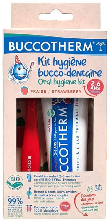 Eko zestaw do higieny jamy ustnej Moja pierwsza, Truskawka, 2-6 lat - Buccotherm ( organicoral/gel/50ml + toothbrush/1pc + pouch/1pc) — Zdjęcie N1