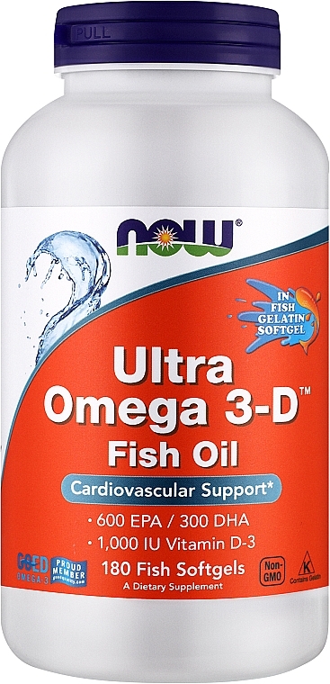 Kwasy tłuszczowe Omega 3-D - Now Foods Ultra Omega 3-D with Vitamin D-3 Fish Softgels — Zdjęcie N1