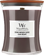 PRZECENA! Świeca zapachowa w szkle - WoodWick Hourglass Candle Stone Washed Suede * — Zdjęcie N2