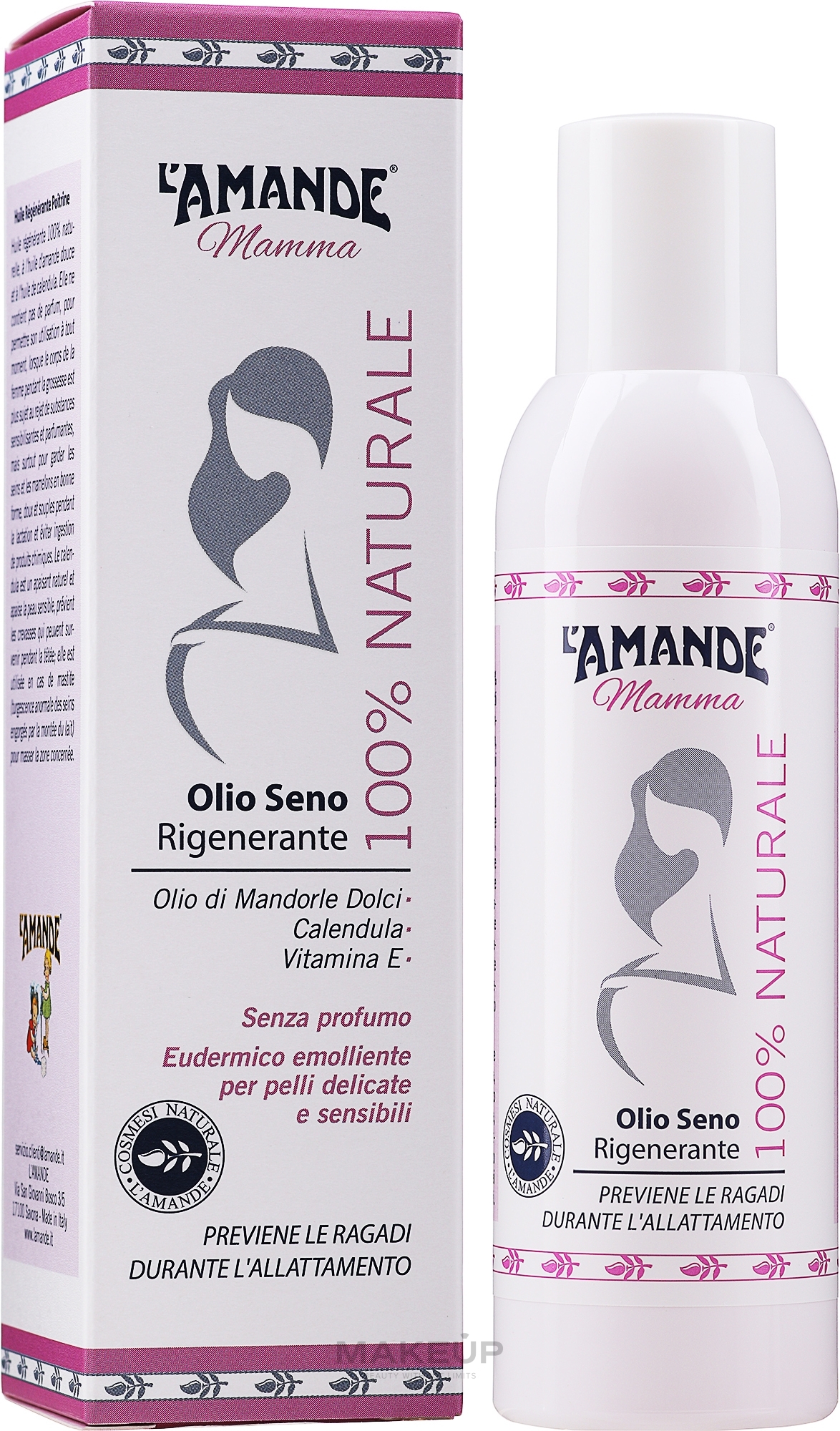 PRZECENA! Regenerujący olejek do piersi - L'Amande Mamma Olio Seno Rigenerante 100% Naturale * — Zdjęcie 150 ml