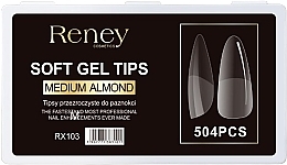 Tipsy, akrylowe, transparentne, 504 szt. - Reney Cosmetics Soft Gel Tips Medium Almond RX-103 — Zdjęcie N1