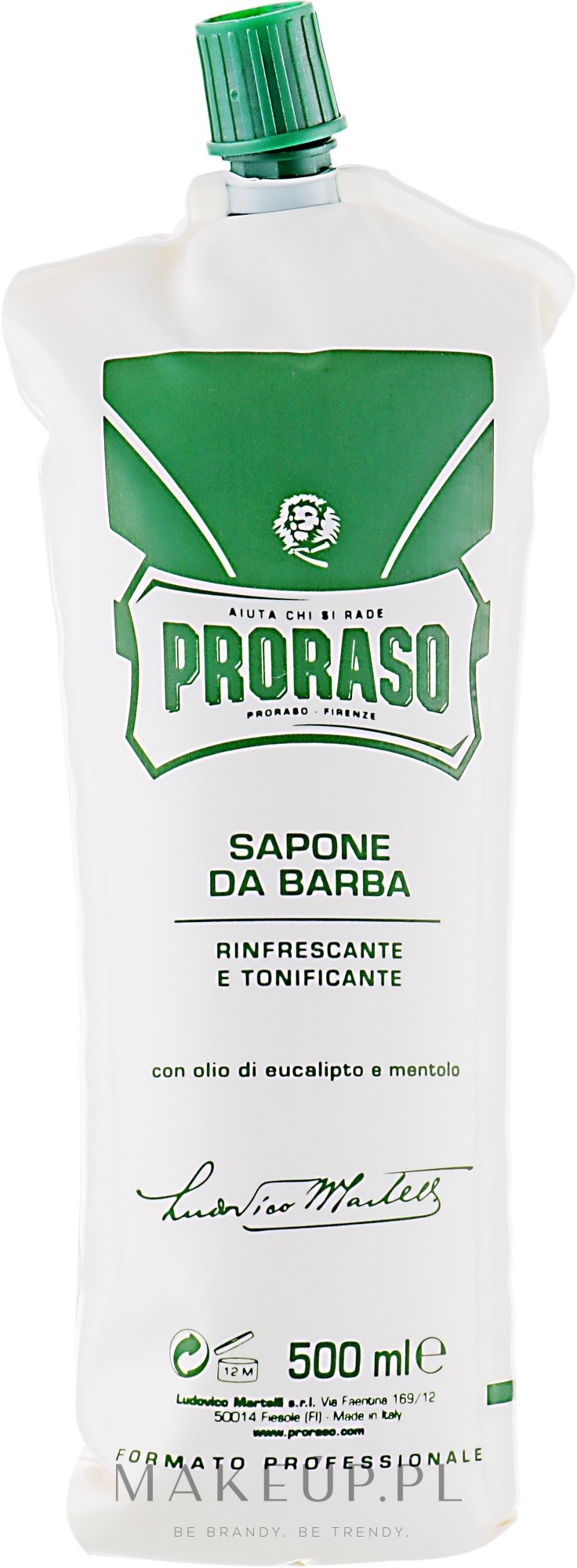 Krem do golenia Eukaliptus i mentol - Proraso Green Shaving Cream — Zdjęcie 500 ml