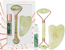 Kup Zestaw roller do twarzy + płytka Gua Sha + buteleczka roll-on z jadeitu - Crystallove Quartz Beauty Set Jade 
