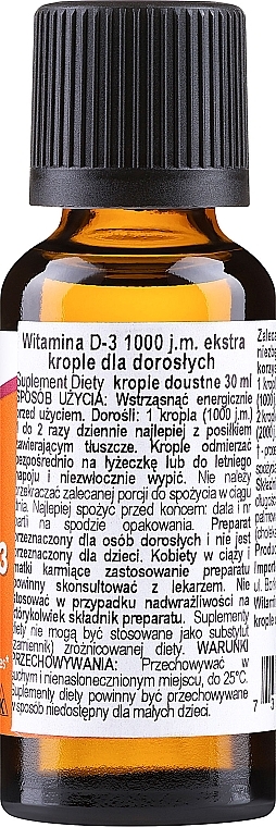 Witamina D-3 na zdrowe kości - Now Foods Liquid Vitamin D3 Extra Strenght 1000 IU — Zdjęcie N2