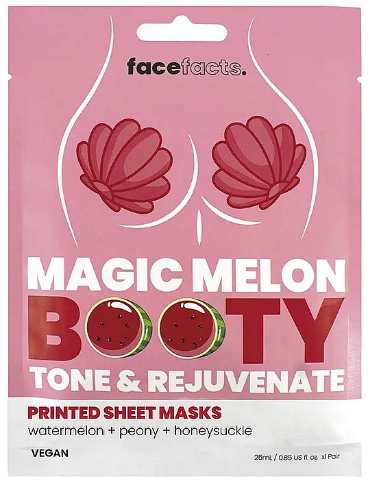 Odmładzająco-tonizująca maska w płachcie na pośladki Arbuz, piwonia i wiciokrzew - Face Facts Magic Melon Booty Sheet Masks — Zdjęcie N1