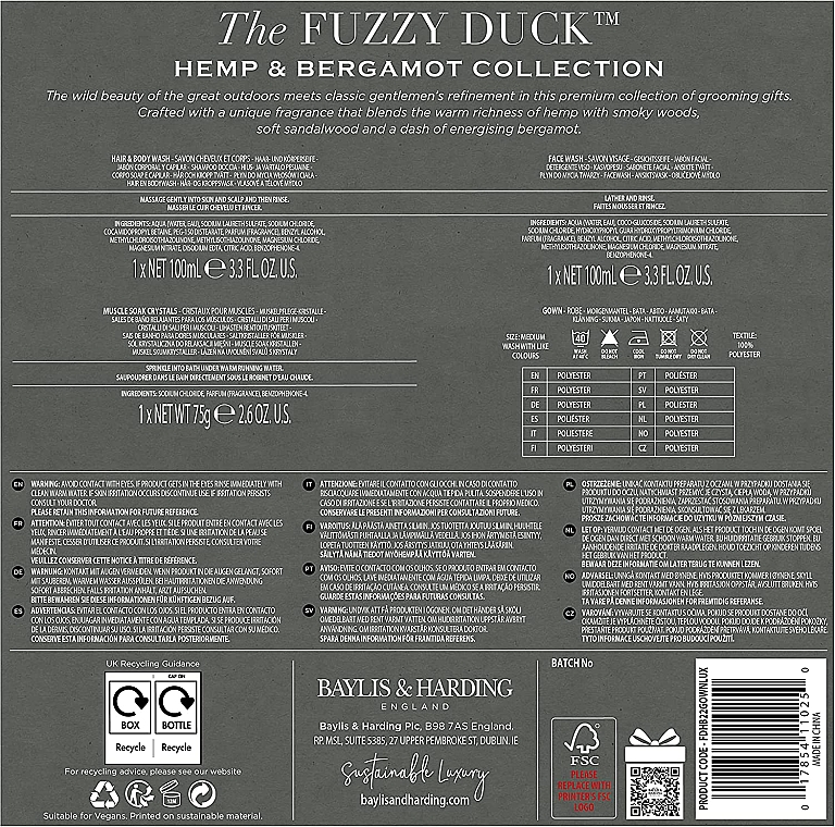 Zestaw, 4 produkty - Baylis & Harding The Fuzzy Duck Men's Hemp & Bergamot Luxury Gown Set — Zdjęcie N3