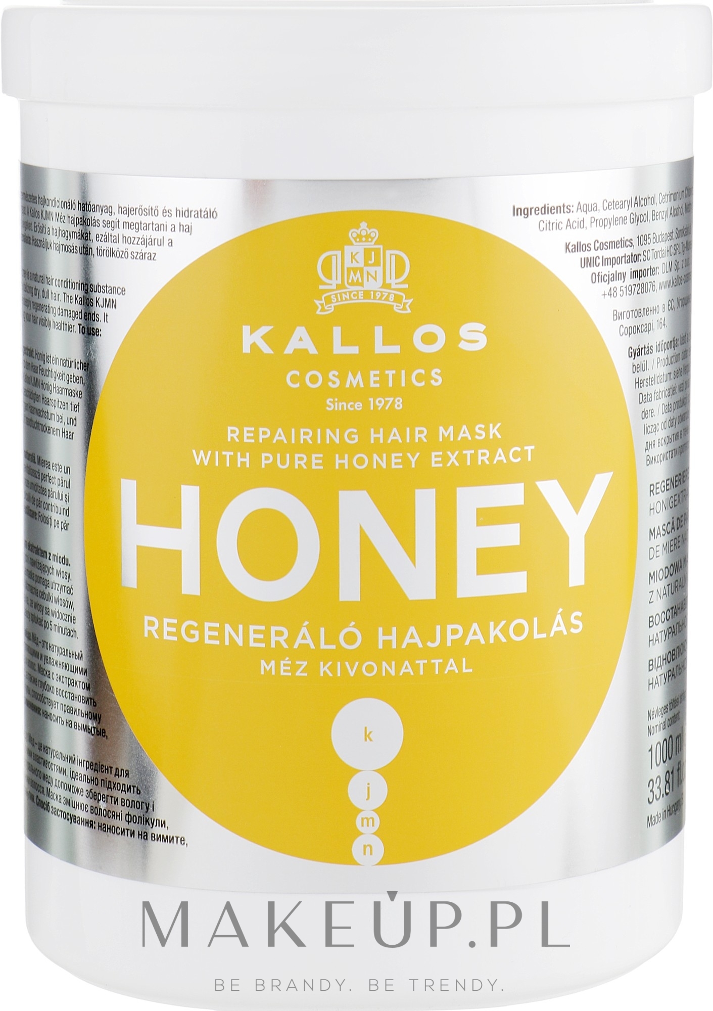 Regenerująca maska do włosów Miód - Kallos Cosmetics Repairing Hair Mask — Zdjęcie 275 ml