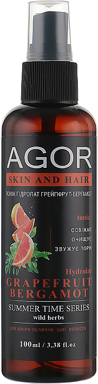 Tonik-hydrolat do twarzy z grejpfrutem i bergamotką - Agor Summer Time Skin And Hair Tonic — Zdjęcie N1