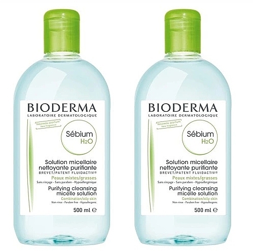 Zestaw - Bioderma Sebium H2O Micellaire Solution (2 x solution 500 ml) — Zdjęcie N1