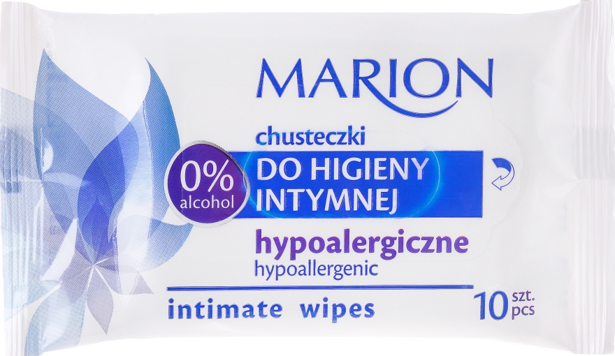 Hipoalergiczne chusteczki do higieny intymnej z kwasem mlekowym, 10 szt. - Marion — Zdjęcie N1