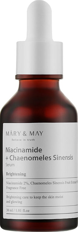 Rozjaśniające serum do twarzy z niacynamidem - Mary & May Niacinamide + Chaenomeles Sinensis Serum