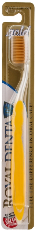 Szczoteczka do zębów, średnia miękkość, z nanocząsteczkami złota, żółta - Royal Denta Gold Medium Toothbrush