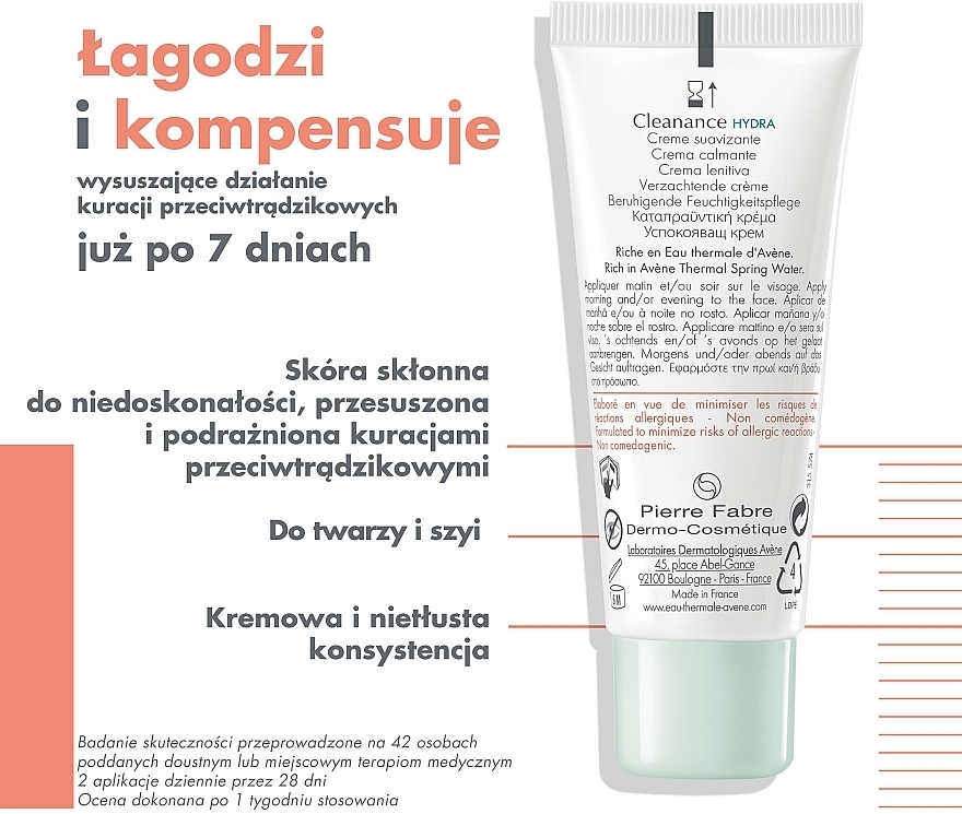 Łagodzący krem do skóry po kuracjach przeciwtrądzikowych - Avene Cleanance Hydra Soothing Cream — Zdjęcie N2