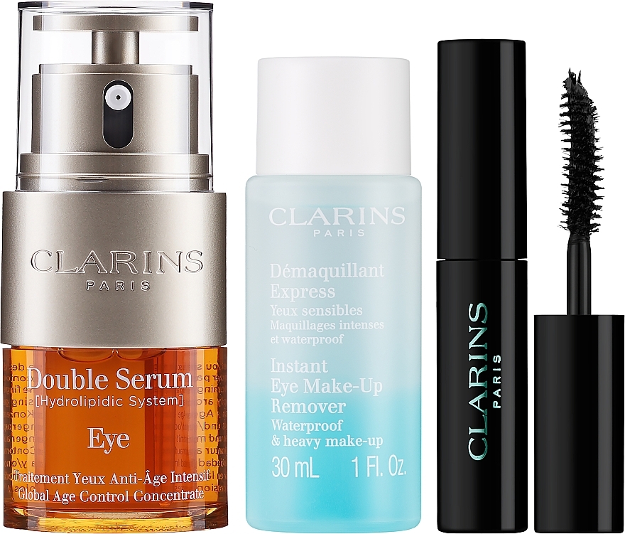 Zestaw - Clarins Double Serum Eye Set (eye/ser/20ml + mascara/3ml + rem/30ml + bag) — Zdjęcie N2