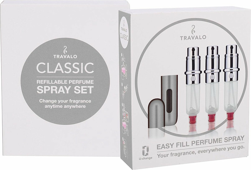Zestaw atomizerów na perfumy - Travalo Classic HD Silver Set (atomiser/3x5ml + case) — Zdjęcie N2