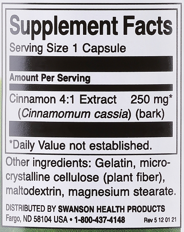 Suplement diety Ekstrakt z cynamonu, 250 mg - Swanson Cinnamon Extract — Zdjęcie N3