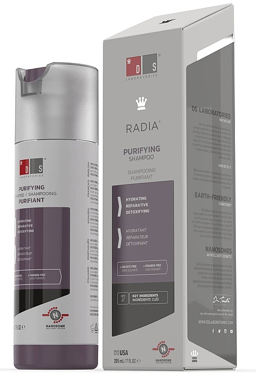 Oczyszczający szampon do suchej, wrażliwej i podrażnionej skóry głowy - DS Laboratories Radia Purifying Shampoo — Zdjęcie N1