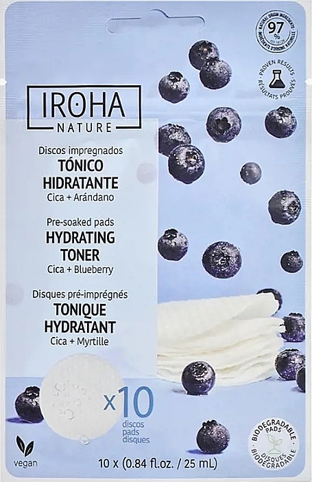 Płatki kosmetyczne z nawilżającym tonerem Wąkrota azjatycka i jagody - Iroha Nature Hydrating Toner Pre-soaked Pads — Zdjęcie N1