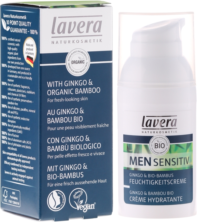 Nawilżający krem do twarzy z wyciągiem z biomiłorzębu i biobambusa - Lavera Men Sensitiv Moisturising Cream — Zdjęcie N1