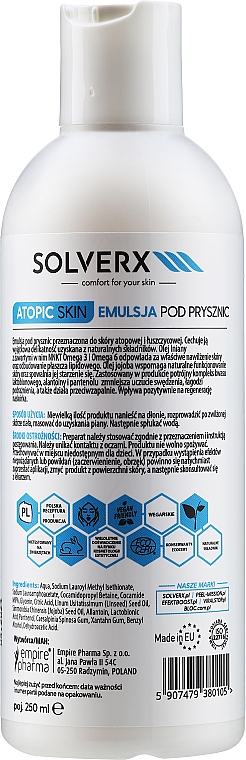 Emulsja pod prysznic do skóry atopowej - Solverx Atopic Skin Shower Emulsion — Zdjęcie N2