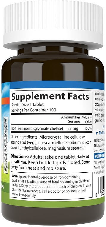 Suplement diety Chelatowane żelazo, 27 mg - Carlson Labs Chelated Iron — Zdjęcie N2