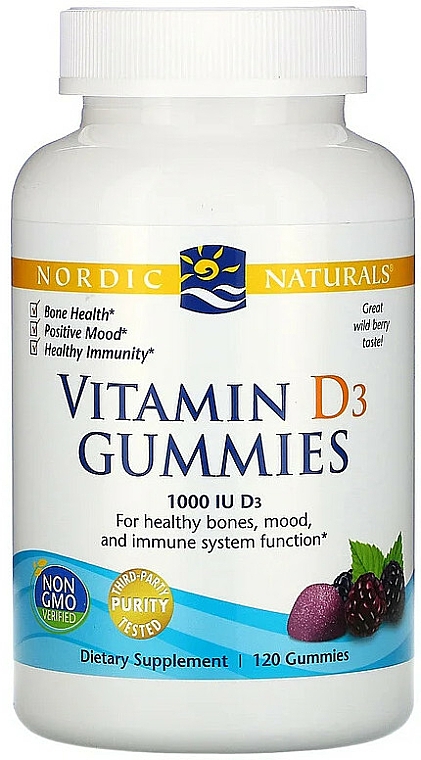 Suplement diety Witamina D3, 1000 IU - Nordic Naturals Vitamin D3 Gummies Wild Berry — Zdjęcie N1