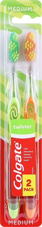 Szczoteczka do zębów Twister, średnia, zielona+pomarańczowa - Colgate Twister Medium — Zdjęcie N1